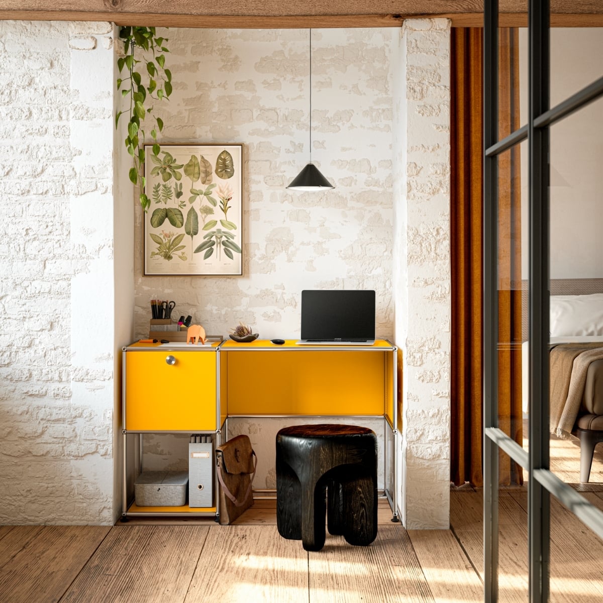 Arbeitsplatz in Nische auf Basis von USM Haller