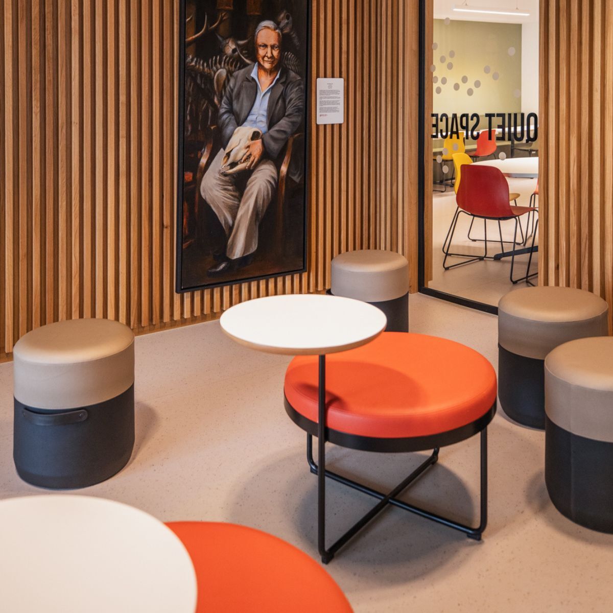 Quiet Space in der Cafeteria der Frankfurt International School, geplant und eingerichtet von designfunktion