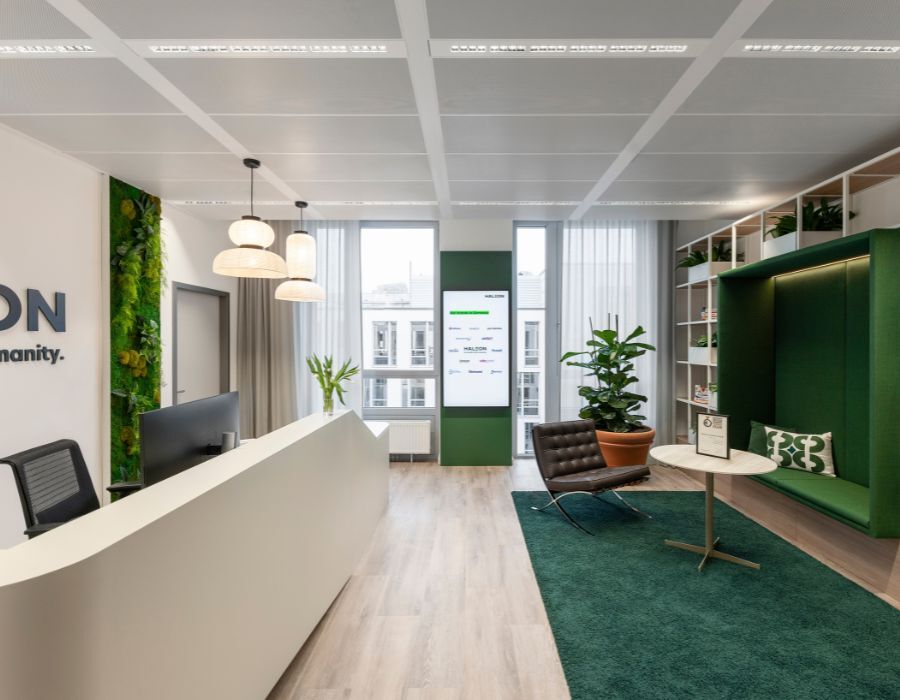 Empfang mit Wartebereich der Haleon Germany GmbH, geplant und eingerichtet von designfunktion