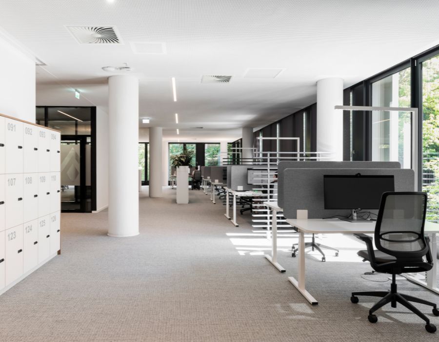 Teil der neuen Arbeitswelt der Immobilien Freistaat Bayern mit Lockern Einzelarbeitsplätzen und Rückzugsmöglichkeiten, Beratung und Planung designfunktion München