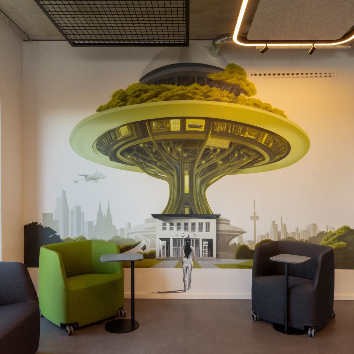 Futuristisches Graffiti in der neuen Arbeitswelt der Lise GmbH, gestaltet von designfunktion