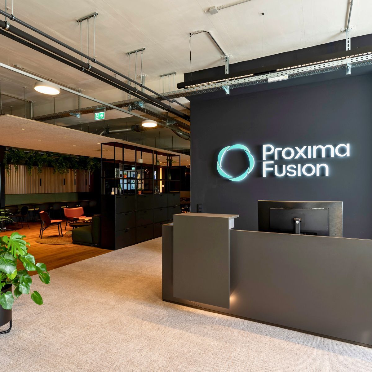 Empfangsbereich im Headquarter von Proxima Fusion, konzipiert und eingerichtet von designfunktion