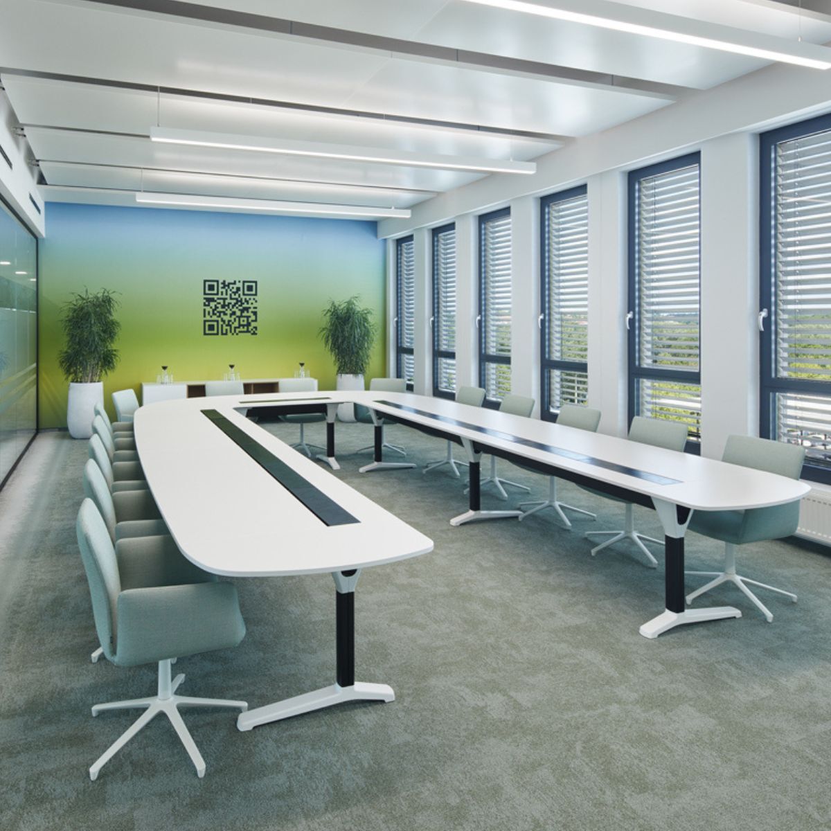 Besprechungsraum mit großem Tisch im Cube vom Verlag Nürnberger Presse, geplant und eingerichtet von designfunktion